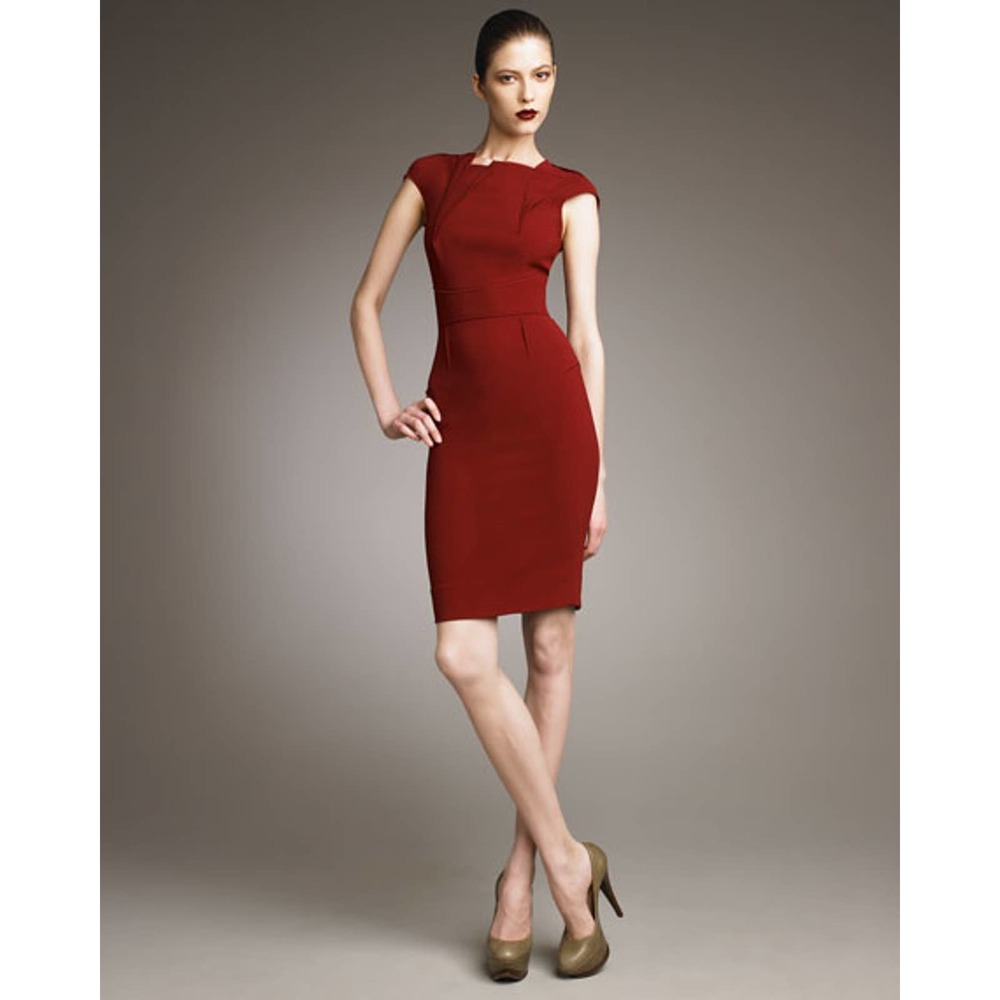 Roland Mouret Brownlow Burgundy Asymmetric Fold Dress